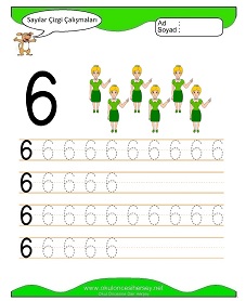 6 Rakamı Çizgi Çalışmaları Çalışma Sayfaları